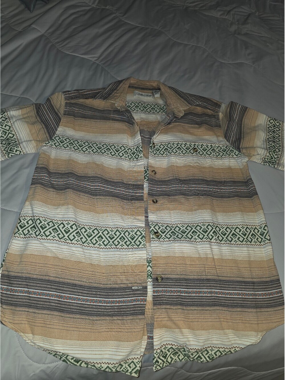 Vintage Cabin Creek Button-Up Shirt with Abstract Pattern - Small - boho